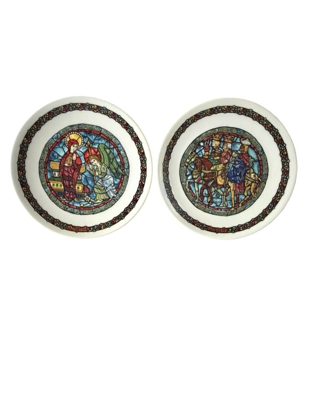 Pair D'Arceau Limoges Noel Vitrail Christmas Collector Plates Annunciation & Thr